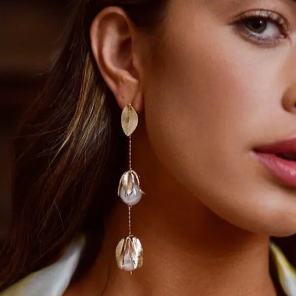 Anthropologie Jewelry - New! Anthropologie Petite Moments Gold Flower Petal Drop Earrings (1048) NWOT